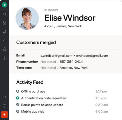 A unified customer profile in Maestra’s real-time CDP, with identity resolution and full cross-channel activity history