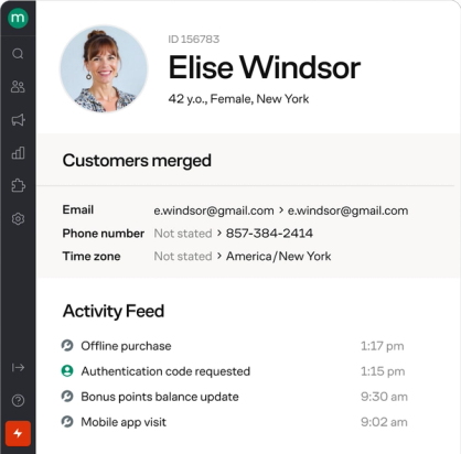 A unified customer profile in Maestra’s real-time CDP, with identity resolution and full cross-channel activity history