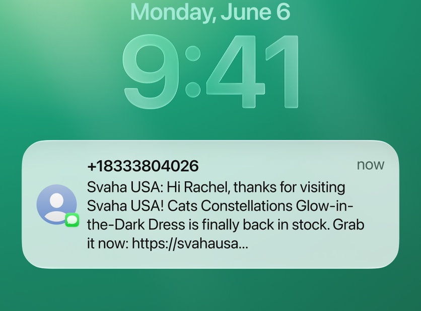 Svaha Back in Stock SMS notification