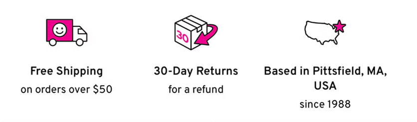 Blue Q trust signals stacked under the Add to Cart button