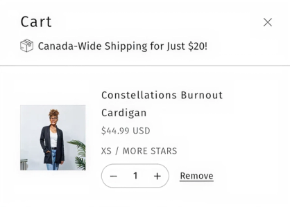 Canadian minicart flat-rate shipping message