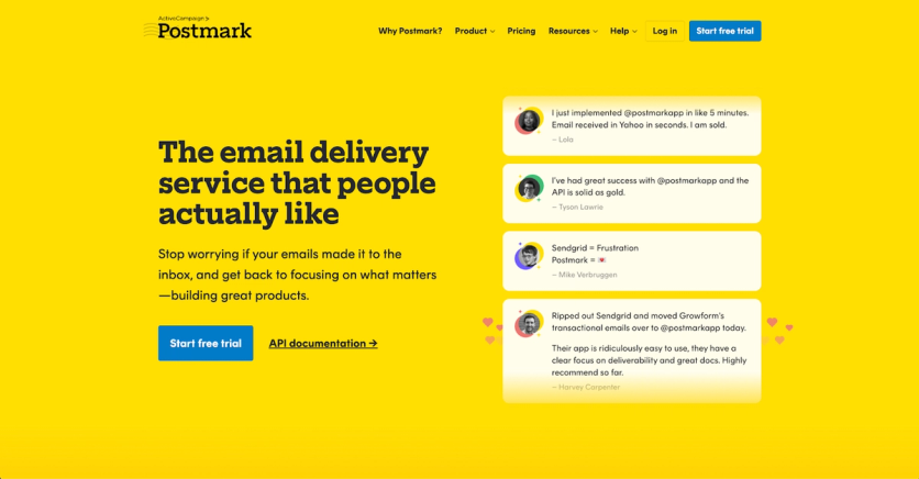 Postmark email delivery service homepage