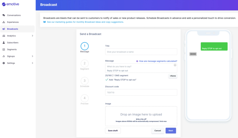 Setting up an SMS broadcast in Emotive’s Broadcast Lab
