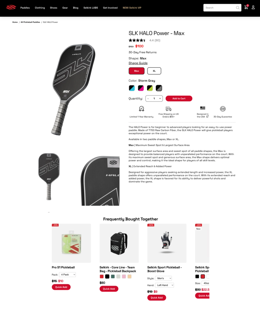 Maestra-powered Frequently Bought Together recommendations on Selkirk product page