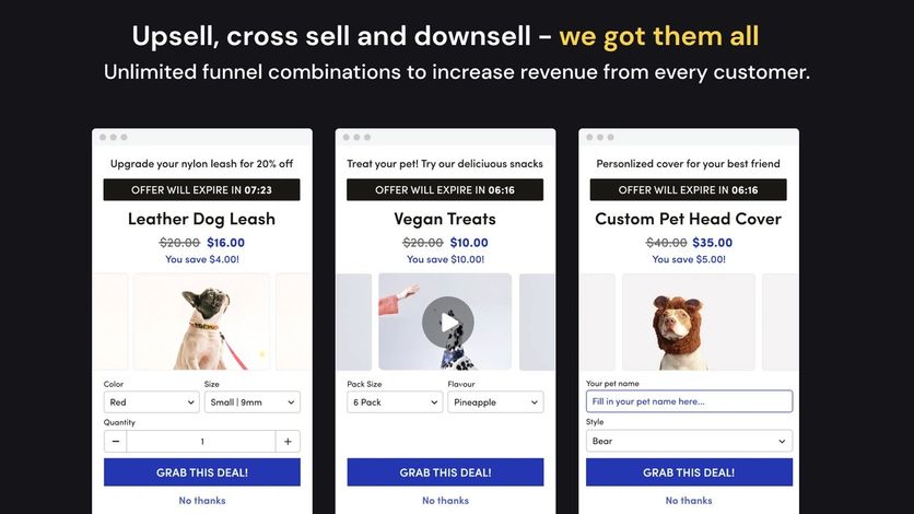 Three Honeycomb offer cards with countdown timers and No thanks buttons