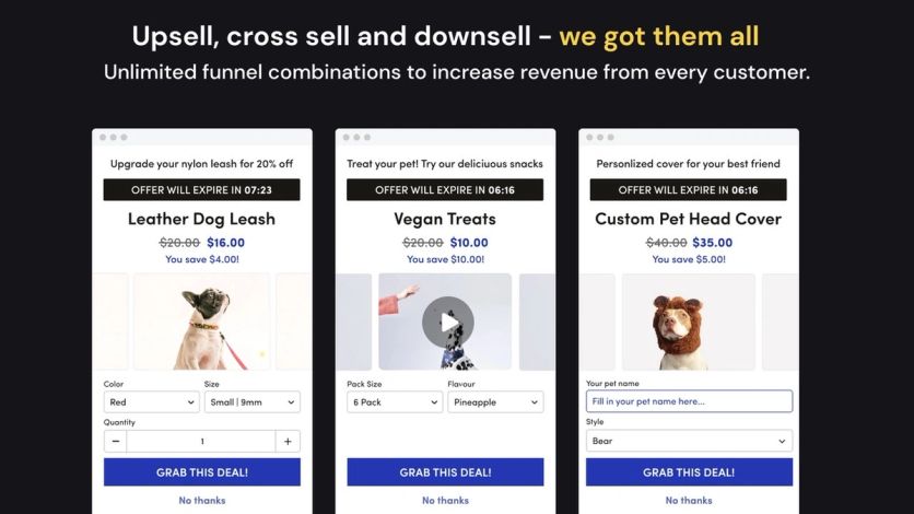 Three Honeycomb offer cards with countdown timers and No thanks buttons