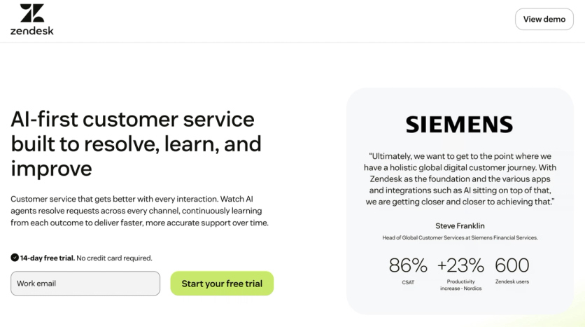 Zendesk homepage