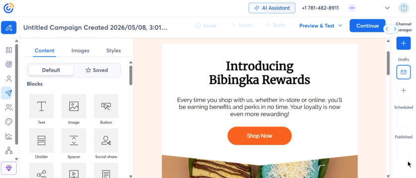 Constant Contact's drag-and-drop email editor