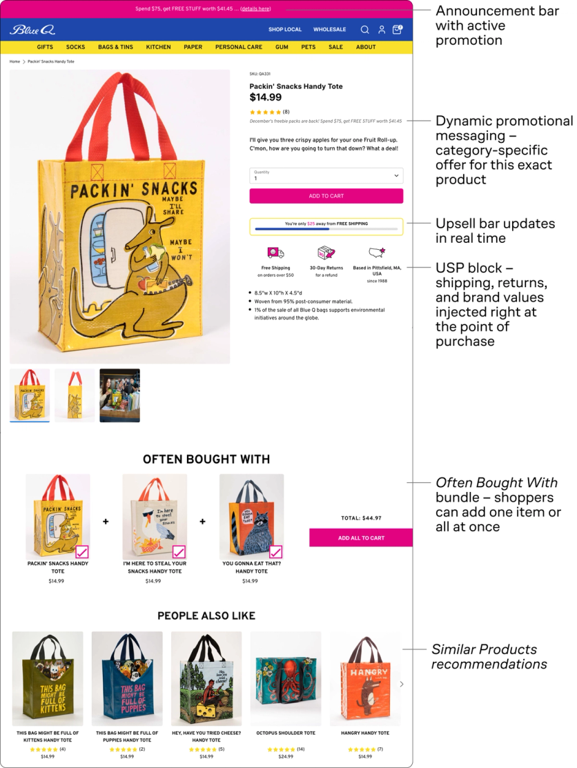 Blue Q product page full view