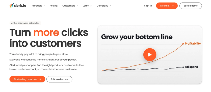 Clerk.io homepage