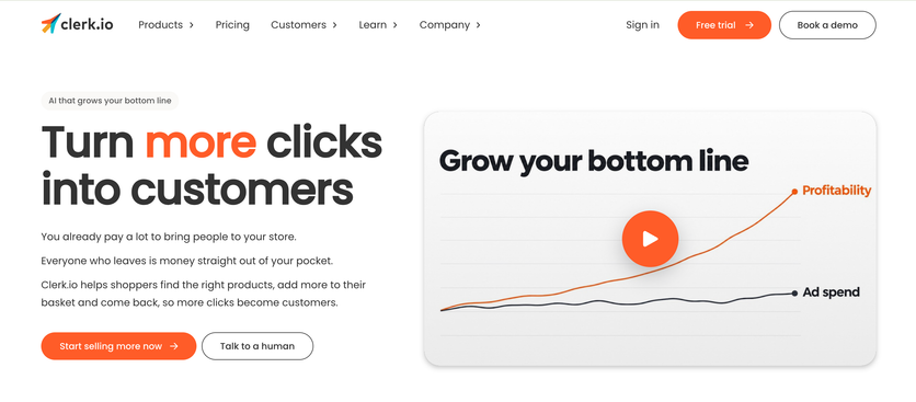 Clerk.io homepage