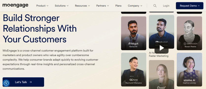MoEngage homepage promising stronger cross-channel customer relationships