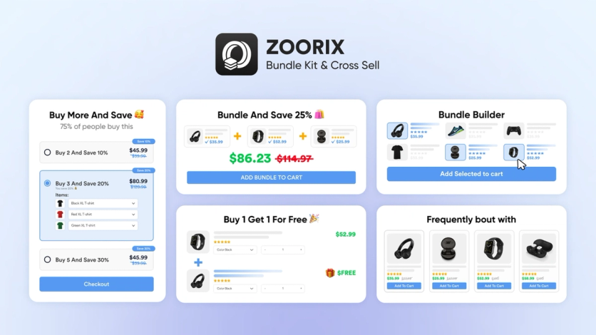 Zoorix bundle widgets with quantity breaks, bundle builder, and BOGO offers