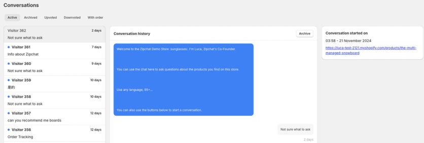 Zipchat conversation history