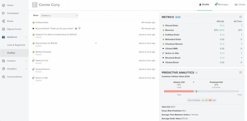 Customer profile in Klaviyo
