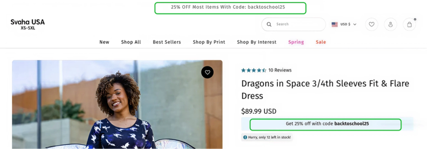 Geo-targeted promo reminder on a Svaha product page
