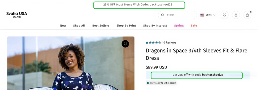 Geo-targeted promo reminder on a Svaha product page