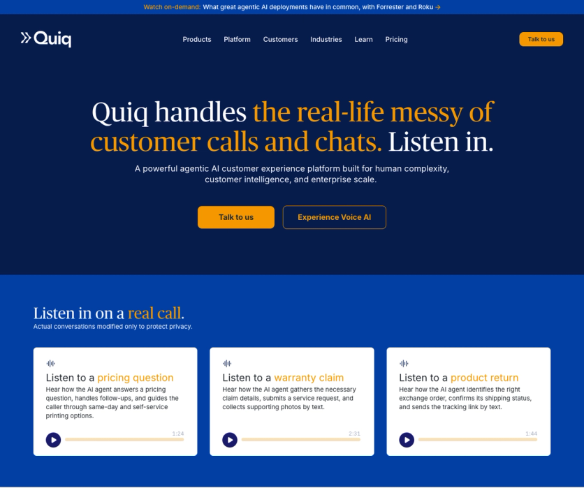 Quiq homepage