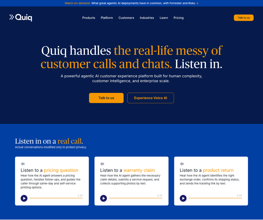 Quiq homepage