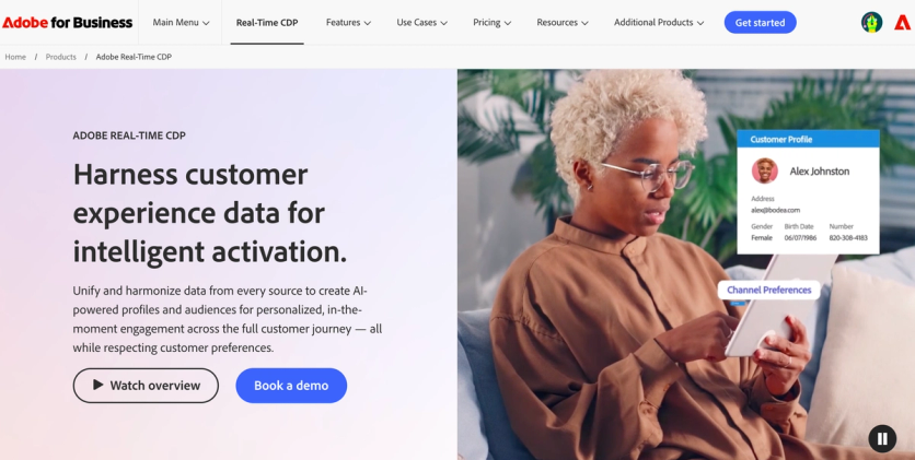 Adobe Real-Time CDP homepage — harness customer experience data for intelligent activation