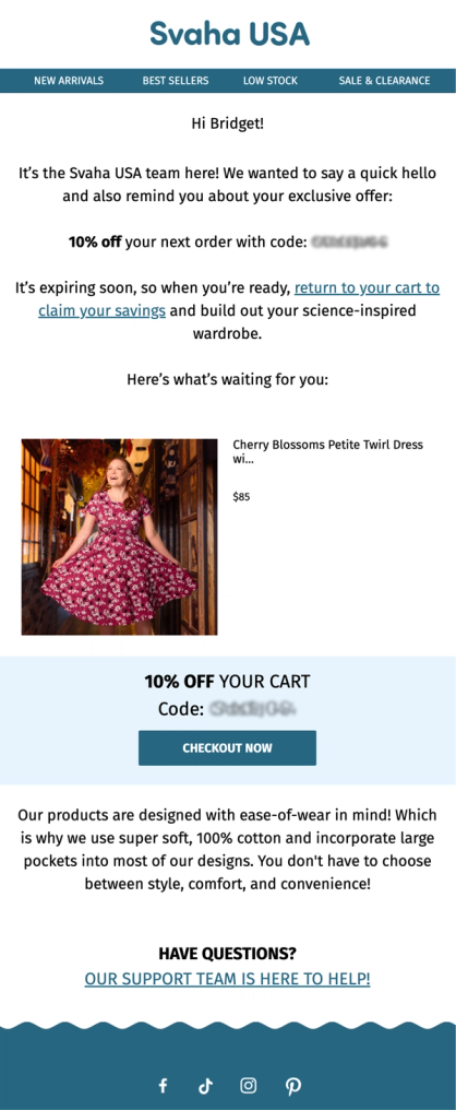 New Svaha Abandoned Cart email