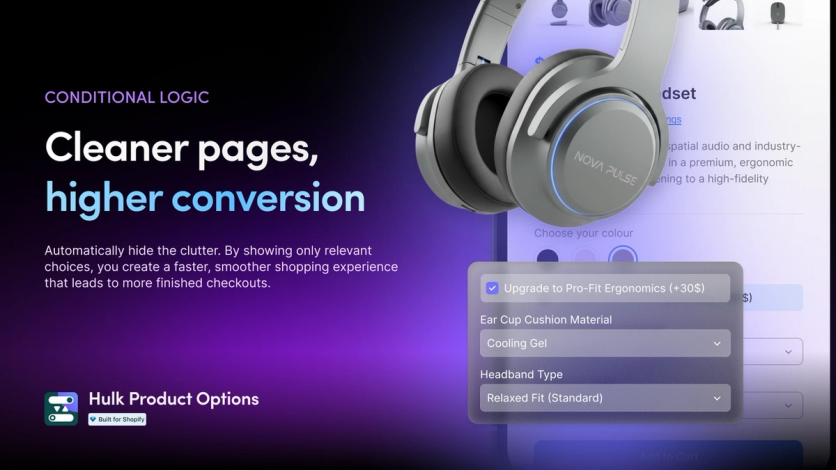 Hulk Product Options conditional logic showing only relevant options on a product page