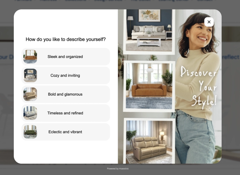 Furniture Fair's "Discover Your Signature Style" quiz asks personality-based questions and matches visitors to a design profile