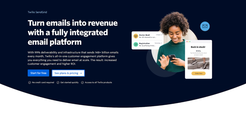 Twilio SendGrid email platform homepage