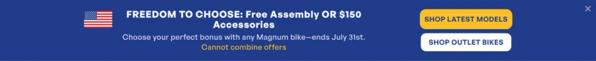 Magnum Bikes banner for returning visitors — no signup prompt, just shop links