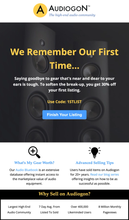 Abandoned Listing email for first-time sellers