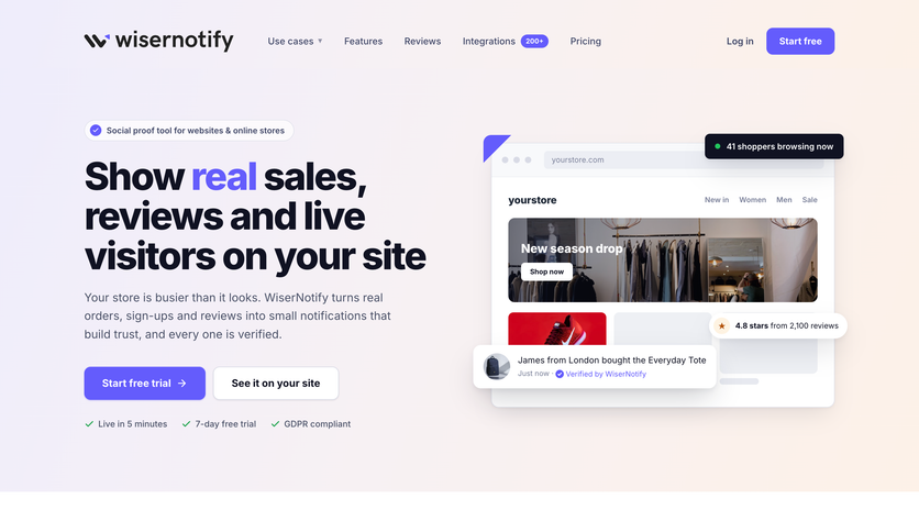 WiserNotify homepage