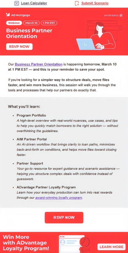 Old email template with header banner and multiple CTAs
