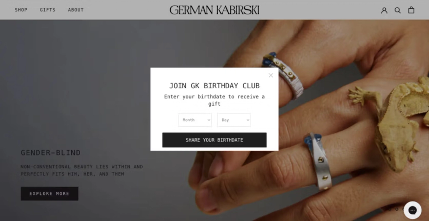 German Kabirski's birthday collection popup