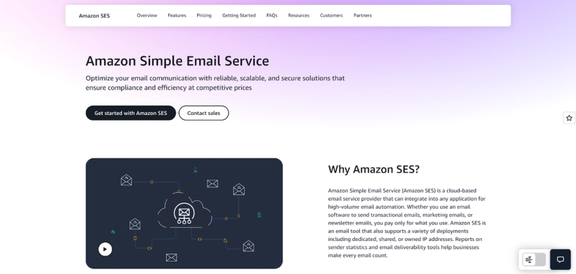 Amazon Simple Email Service homepage