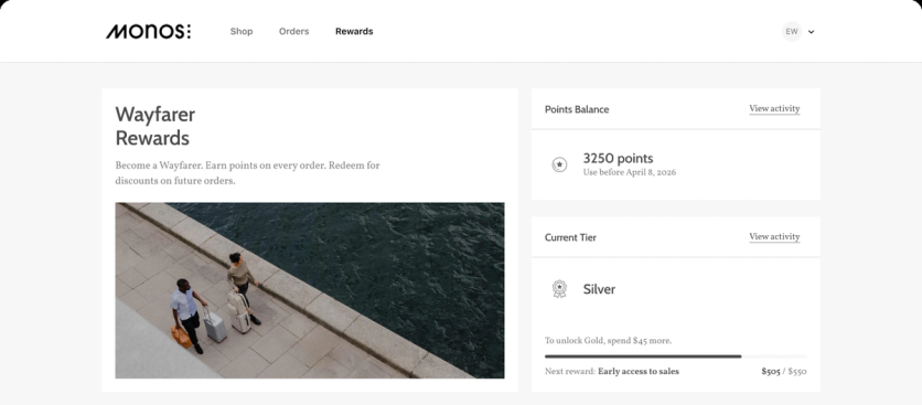 Smile.io Loyalty Hub with points balance, expiry date, and Silver tier progress