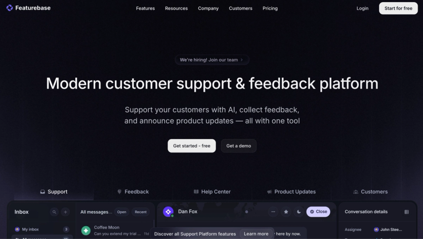 Featurebase homepage