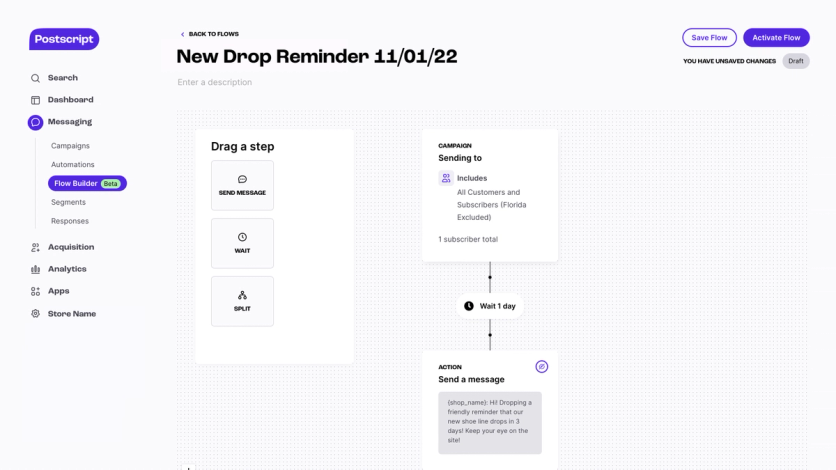 Postscript’s flow builder