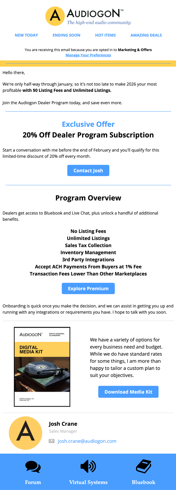 Targeted promotional email for dealers