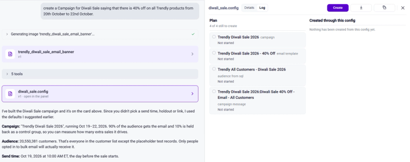 Capillary aiRA chat building a sale campaign, audience, and email plan