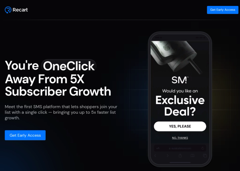 Recart’s OneClick opt-in landing page