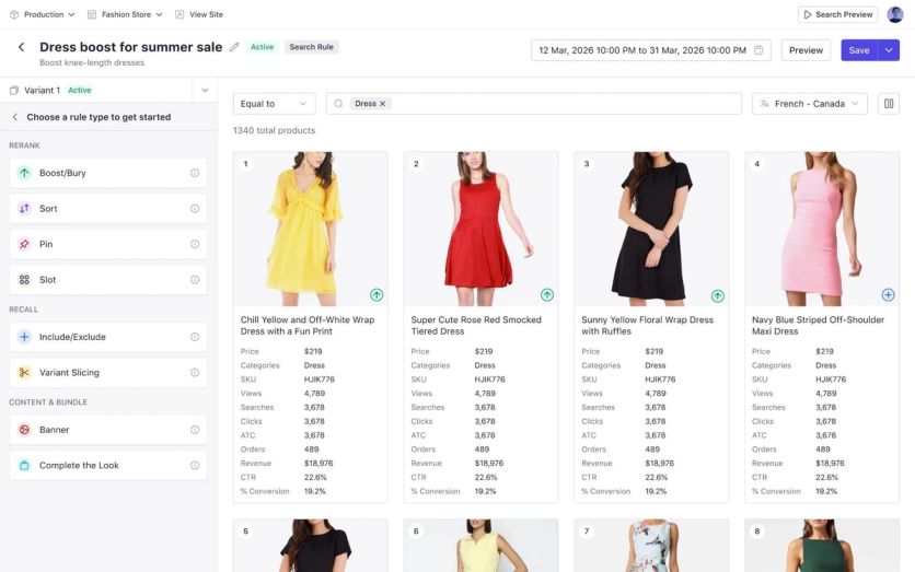 Experro merchandising dashboard