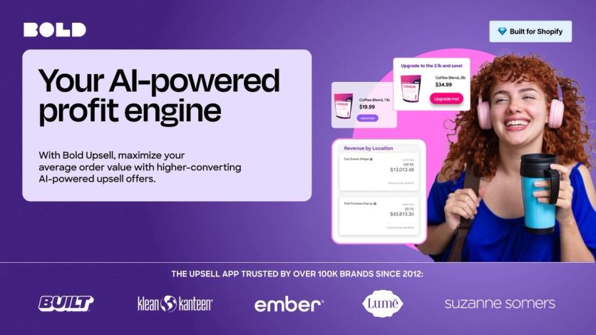 Bold Upsell banner with upgrade offers and a revenue-by-location panel
