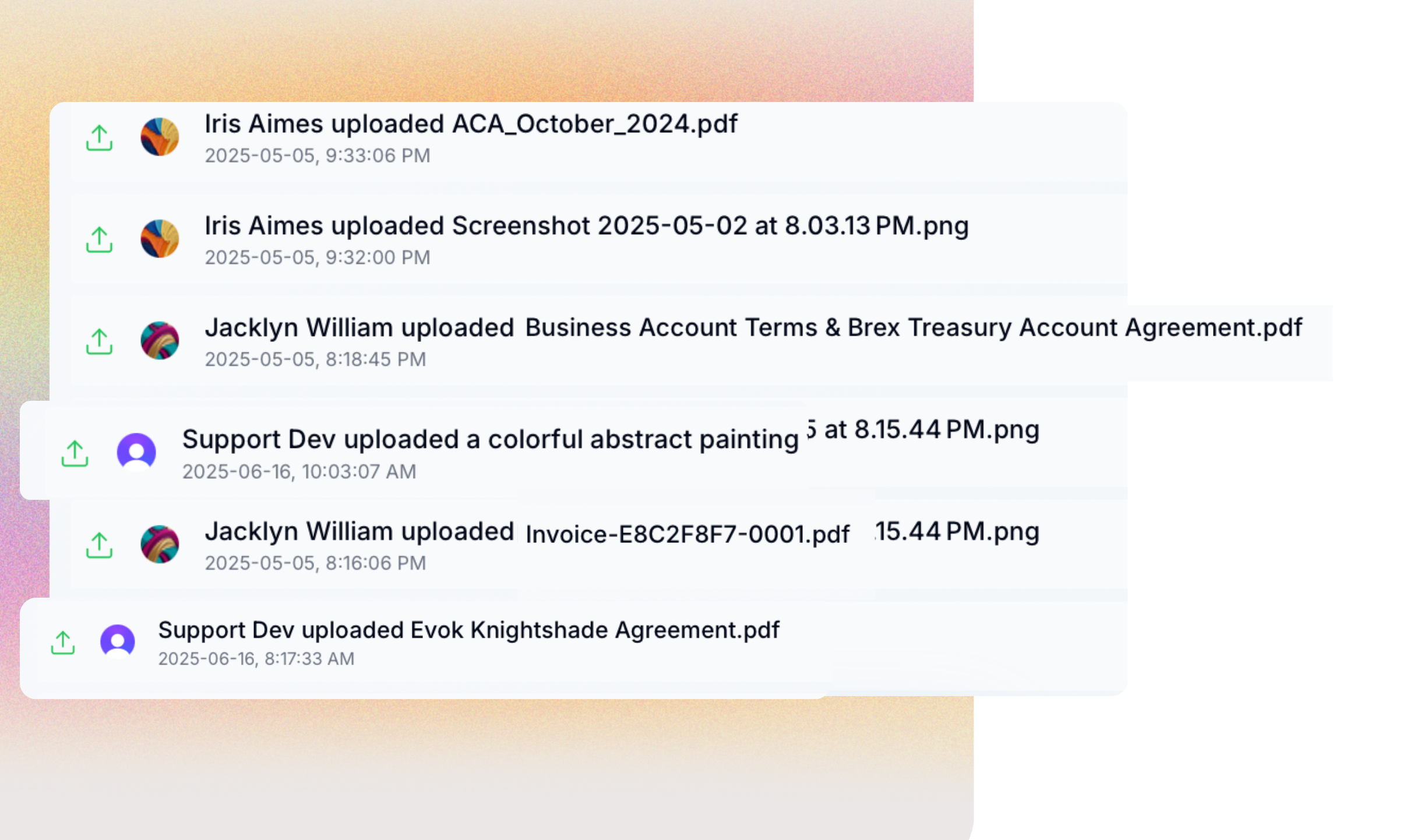 Activity log screenshot