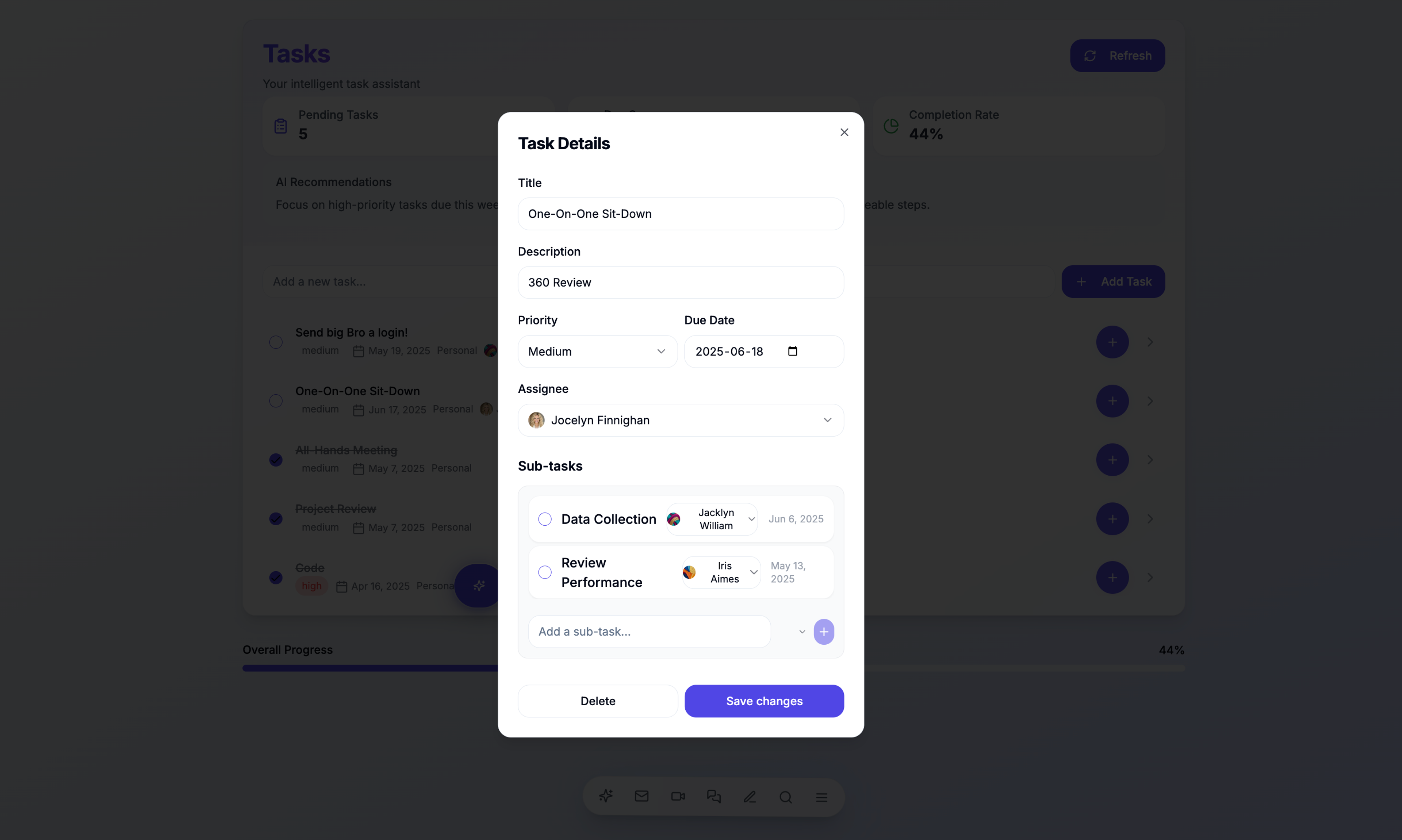 Task management feature screenshot