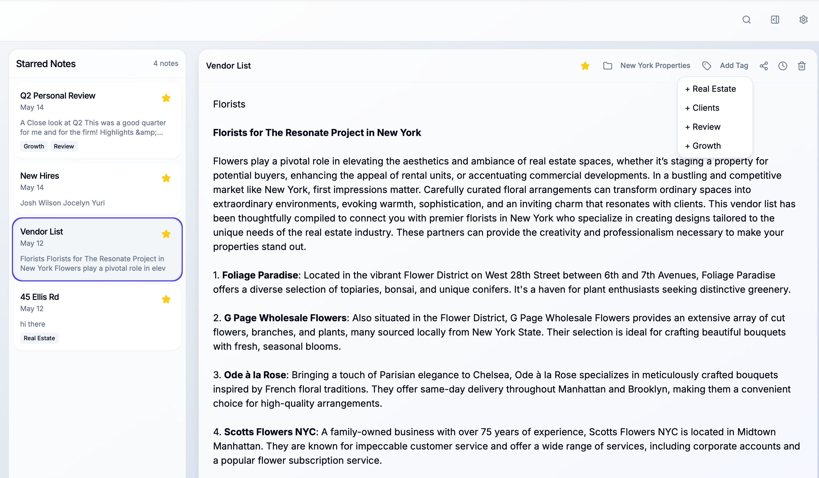 Notes feature screenshot