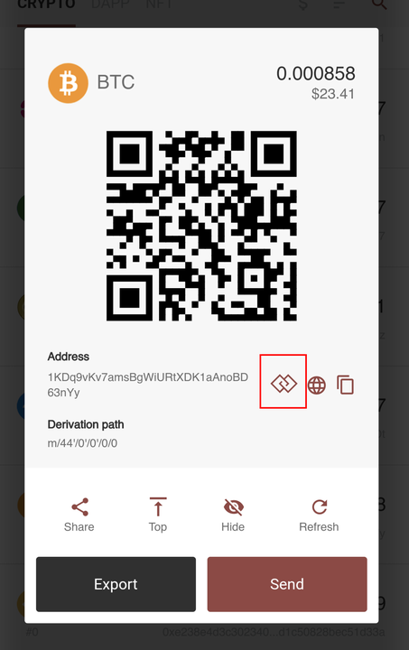 CoinWallet 中 BTC SegWit 地址的截图