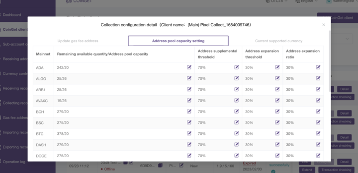 Address pool capacity setting