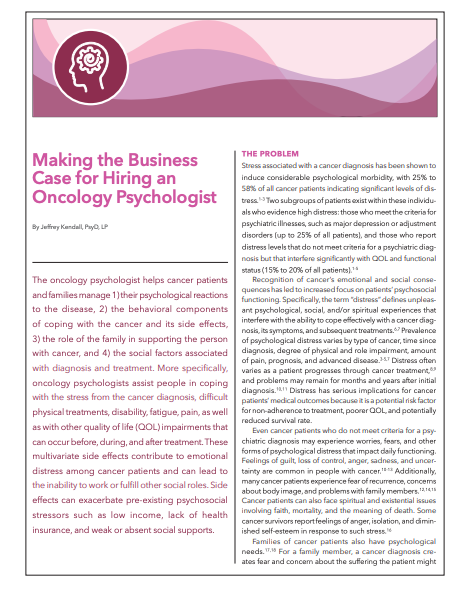 Making the Business Case for Hiring an Oncology Psychologist