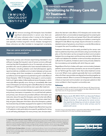 Transitioning to Primary Care After IO Treatment