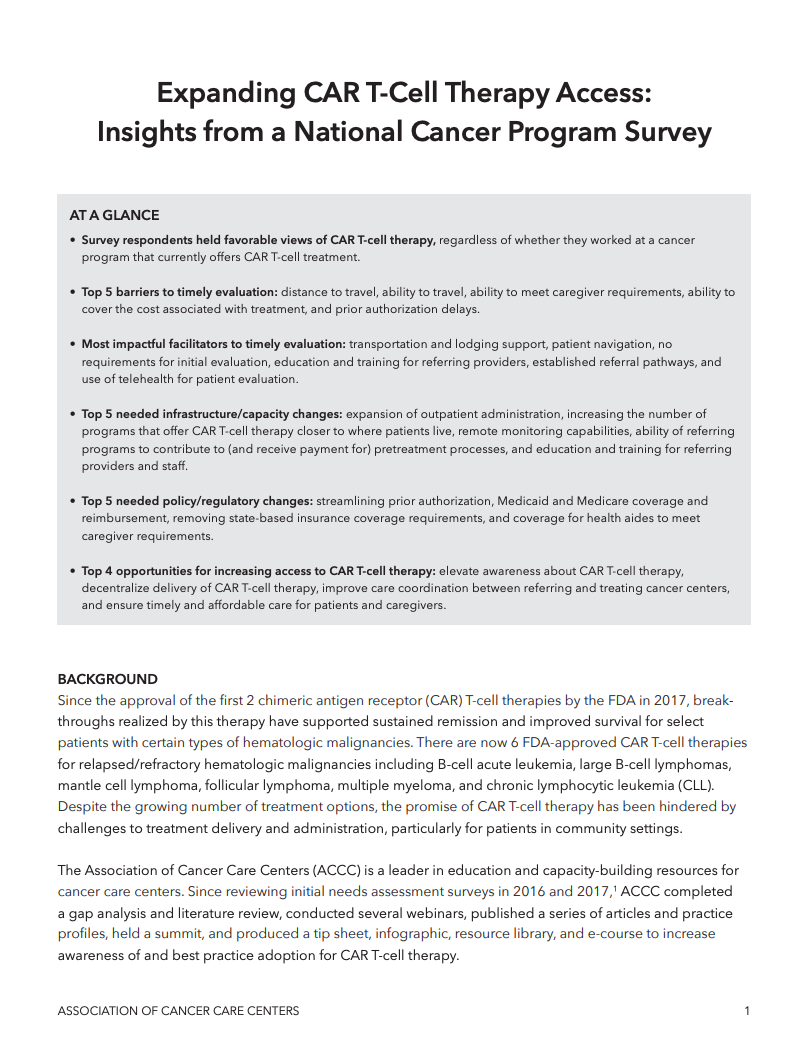 Expanding CAR T-Cell Therapy Access: Insights from a National Cancer Program Survey